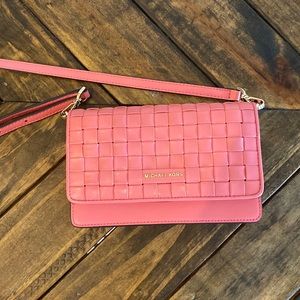 Michael Kors cross body pink clutch with detachable strap